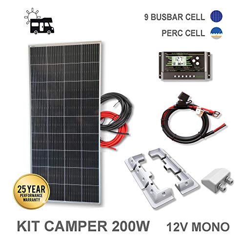 Kit 200W CAMPER 12V panel solar placa monocristalina células PERC de alta eficiencia Kit 200W CAMPER 12V panel solar placa monocristalina células PERC de alta eficiencia