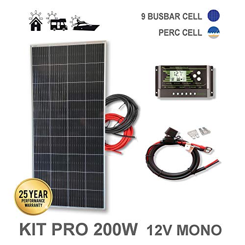 Kit 200W PRO 12V panel solar placa monocristalina células PERC de alta eficiencia Kit 200W PRO 12V panel solar placa monocristalina células PERC de alta eficiencia