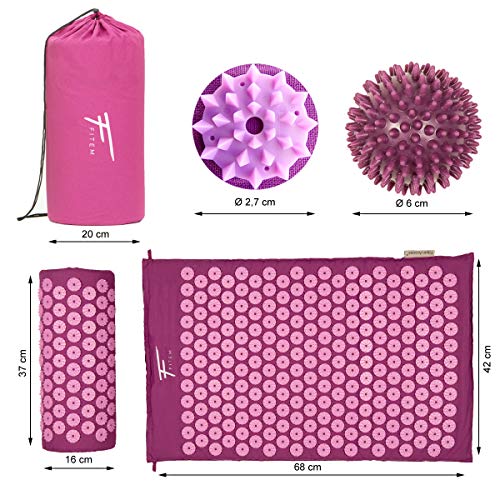 Kit de acupresión Fitem - Esterilla de acupresión + Cojín de acupresión + Bolsa + Bola de masaje - Alivia dolores de Espalda y Cuello - Ciática - Masaje de espalda - Relajación muscular Kit de acupresión Fitem - Esterilla de acupresión + Cojín de acupresión + Bolsa + Bola de masaje - Alivia dolores de Espalda y Cuello - Ciática - Masaje de espalda - Relajación muscular
