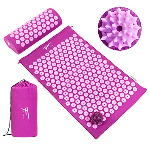 Kit de acupresión Fitem - Esterilla de acupresión + Cojín de acupresión + Bolsa + Bola de masaje - Alivia dolores de Espalda y Cuello - Ciática - Masaje de espalda - Relajación muscular Kit de acupresión Fitem - Esterilla de acupresión + Cojín de acupresión + Bolsa + Bola de masaje - Alivia dolores de Espalda y Cuello - Ciática - Masaje de espalda - Relajación muscular
