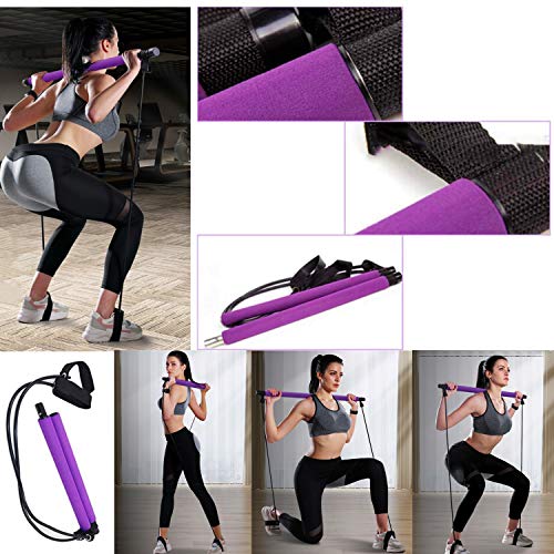 Kit de Barra de Pilates con Banda de Resistencia, Ejercicio Pilates Portátil con Foot Loop para Entrenamiento Corporal Total Cuerda de Tracción con Barra de Yoga