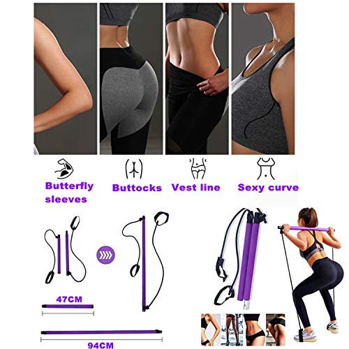 Kit de Barra de Pilates con Banda de Resistencia, Ejercicio Pilates Portátil con Foot Loop para Entrenamiento Corporal Total Cuerda de Tracción con Barra de Yoga