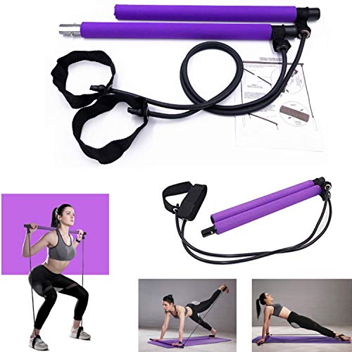 Kit de Barra de Pilates con Banda de Resistencia, Ejercicio Pilates Portátil con Foot Loop para Entrenamiento Corporal Total Cuerda de Tracción con Barra de Yoga