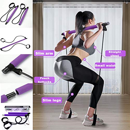 Kit de Barra de Pilates con Banda de Resistencia, Ejercicio Pilates Portátil con Foot Loop para Entrenamiento Corporal Total Cuerda de Tracción con Barra de Yoga