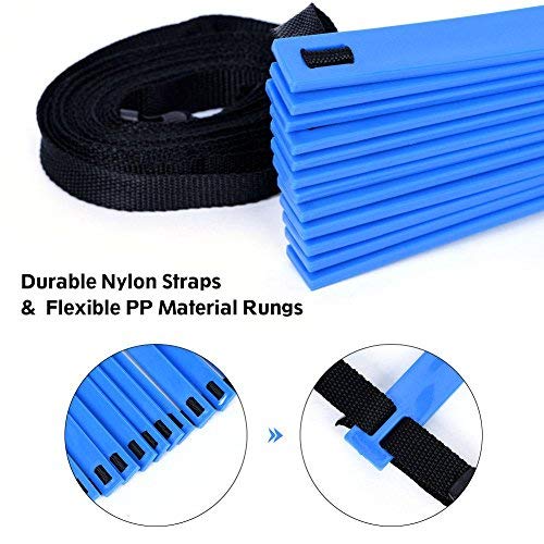 Kit de entrenamiento de velocidad de agilidad de 19 m, escalera plana + 10 unidades Disc Cones Speed ​​​​​​​​​escalera de entrenamiento con bolsa de almacenamiento para entrenamiento atlético (azul)