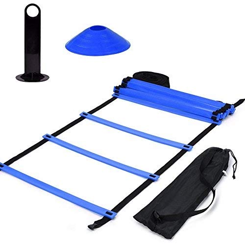 Kit de entrenamiento de velocidad de agilidad de 19 m, escalera plana + 10 unidades Disc Cones Speed ​​​​​​​​​escalera de entrenamiento con bolsa de almacenamiento para entrenamiento atlético (azul)