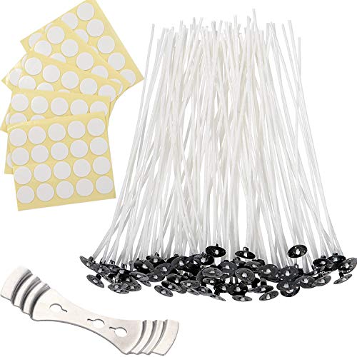 Kit de Fabricación de Velas con 100 piezas 6 pulgadas Naturales Mechas de Velas 1 Sostenedor de la Mecha y Etiquetas Engomadas de la Mecha de los Puntos de Doble Cara para Fabricación de Velas Kit de Fabricación de Velas con 100 piezas 6 pulgadas Naturales Mechas de Velas 1 Sostenedor de la Mecha y Etiquetas Engomadas de la Mecha de los Puntos de Doble Cara para Fabricación de Velas