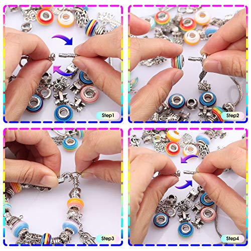 Kit para Hacer Pulseras, Kit Artesanía DIY Hacer Pulseras con Colgantes Regalo Joyería Cadena de Serpiente Plateada Hacer Pulseras Niñas