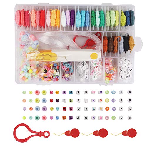 Kit Pulseras Amistad (1 Pack) - Set Manualidades Pulseras Incluye A-Z Abalorios Letras, Cuentas Redondas, 30 Hilo Bordado Multi Color, Cuerdas, Tijeras, Mosquetón Plástico y Enhebrador