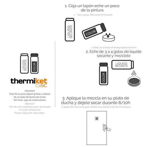 Kit Reparación para Platos de Ducha de Resina – Grietas y Roturas – Compuesto por Color a elegir + Liquido Secante – Fácil de utilizar y rápido