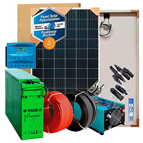 Kit Solar 12v 600W/3000W día Regulador de carga PWM 40A Batería AGM TFS-250AH Inversor 1000w onda pura con cargador 25Ah