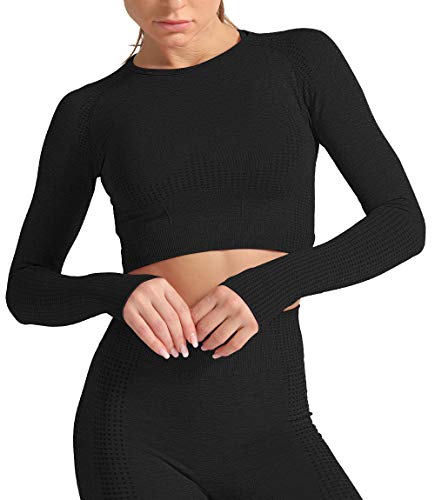 KIWI RATA Camiseta Deportiva Mujer Manga Larga sin Costuras Yoga Gym Crop Top Deporte para Fitness Running Gimnasio Elásticos y Transpirables