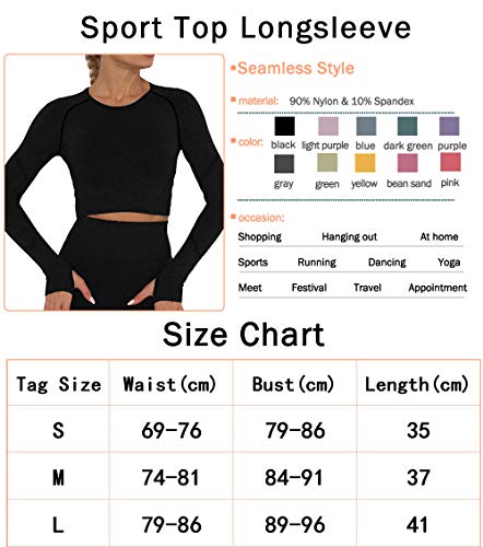 KIWI RATA Yoga Camiseta Deportiva Mujer Manga Larga sin Costuras Crop Top Deporte para Fitness Running Gimnasio Elásticos y Transpirables