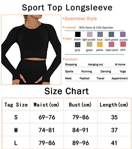 KIWI RATA Yoga Camiseta Deportiva Mujer Manga Larga sin Costuras Crop Top Deporte para Fitness Running Gimnasio Elásticos y Transpirables KIWI RATA Yoga Camiseta Deportiva Mujer Manga Larga sin Costuras Crop Top Deporte para Fitness Running Gimnasio Elásticos y Transpirables