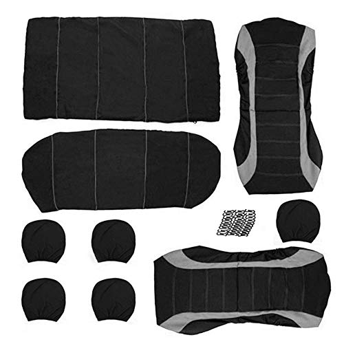 KKmoon 9pcs Fundas Asientos Coche Universales para Delanteros y Traseros,Cubierta Asientos Transpirables | Cubreasientos Coches （Gris）