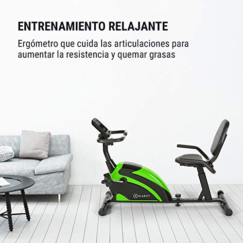 KLAR FIT Klarfit Relaxbike 6.0 SE Bicicleta reclinada - Bicicleta estática, Volante de inercia de 12 kg, Resistencia magnética de 8 Niveles, Soporte para Tablet, Silencioso, hasta 100 kg, Verde