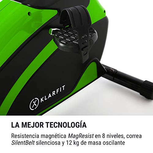 KLAR FIT Klarfit Relaxbike 6.0 SE Bicicleta reclinada - Bicicleta estática, Volante de inercia de 12 kg, Resistencia magnética de 8 Niveles, Soporte para Tablet, Silencioso, hasta 100 kg, Verde