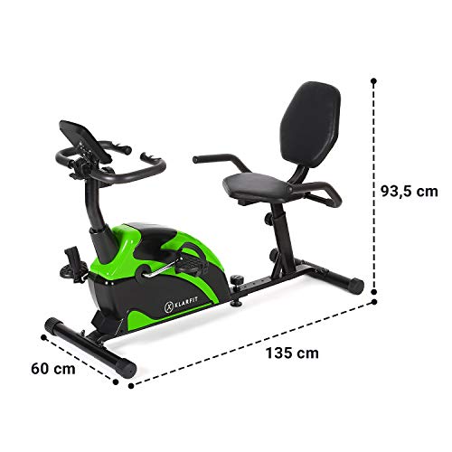 KLAR FIT Klarfit Relaxbike 6.0 SE Bicicleta reclinada - Bicicleta estática, Volante de inercia de 12 kg, Resistencia magnética de 8 Niveles, Soporte para Tablet, Silencioso, hasta 100 kg, Verde