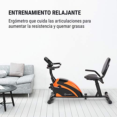 KLAR FIT Relaxbike 6.0 SE Bicicleta reclinada - Bicicleta estática, Volante de inercia de 12 kg, Resistencia magnética de 8 Niveles, Soporte para Tablet, Silencioso, hasta 100 kg, Naranja