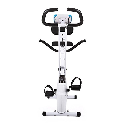 Klarfit Azura - Bicicleta Fija, Bici estática, Ordenador de entrenamiento, Medidor de pulso, 8 niveles de resistencia, Volante de inercia 3 kg, Máx. 100 kg, Respaldo, Reposabrazos, Blanco