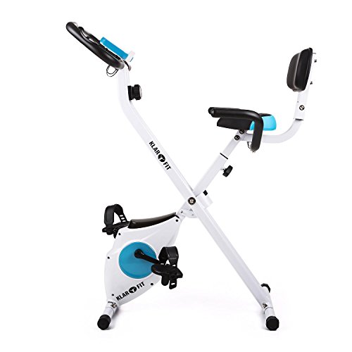 Klarfit Azura - Bicicleta Fija, Bici estática, Ordenador de entrenamiento, Medidor de pulso, 8 niveles de resistencia, Volante de inercia 3 kg, Máx. 100 kg, Respaldo, Reposabrazos, Blanco Klarfit Azura - Bicicleta Fija, Bici estática, Ordenador de entrenamiento, Medidor de pulso, 8 niveles de resistencia, Volante de inercia 3 kg, Máx. 100 kg, Respaldo, Reposabrazos, Blanco
