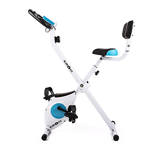 Klarfit Azura Comfort Bicicleta Fija Bicicleta estática computadora de Entrenamiento medidor de Pulso 8 Niveles de Resistencia Peso a rotar de 3 kg Respaldo MAX. 100 kg Blanco-Azul