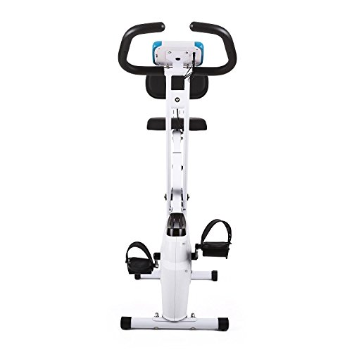 Klarfit Azura Comfort Bicicleta Fija Bicicleta estática computadora de Entrenamiento medidor de Pulso 8 Niveles de Resistencia Peso a rotar de 3 kg Respaldo MAX. 100 kg Blanco-Azul