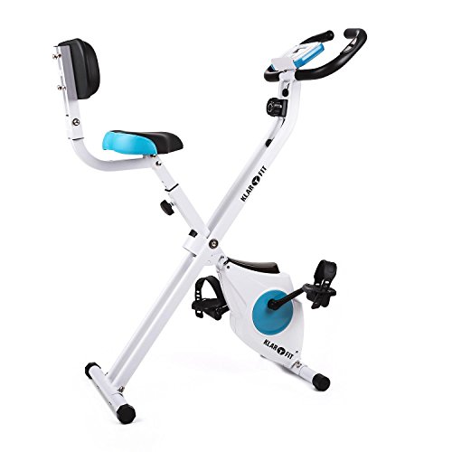 Klarfit Azura Comfort Bicicleta Fija Bicicleta estática computadora de Entrenamiento medidor de Pulso 8 Niveles de Resistencia Peso a rotar de 3 kg Respaldo MAX. 100 kg Blanco-Azul