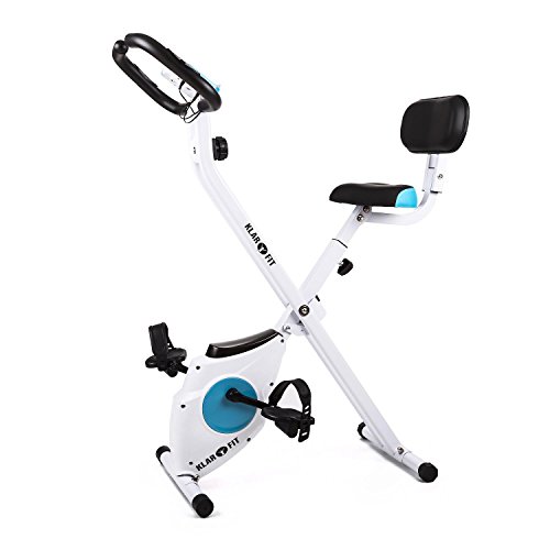 Klarfit Azura Comfort Bicicleta Fija Bicicleta estática computadora de Entrenamiento medidor de Pulso 8 Niveles de Resistencia Peso a rotar de 3 kg Respaldo MAX. 100 kg Blanco-Azul