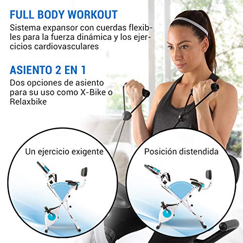 Klarfit Azura Plus Bici estática 3 en 1 - Bicicleta de Fitness, Entrenamiento de Cardio, Tracción por Correa, Pulsómetro, Resistencia magnética de 8 Niveles, Soporte para Tablet, Blanco