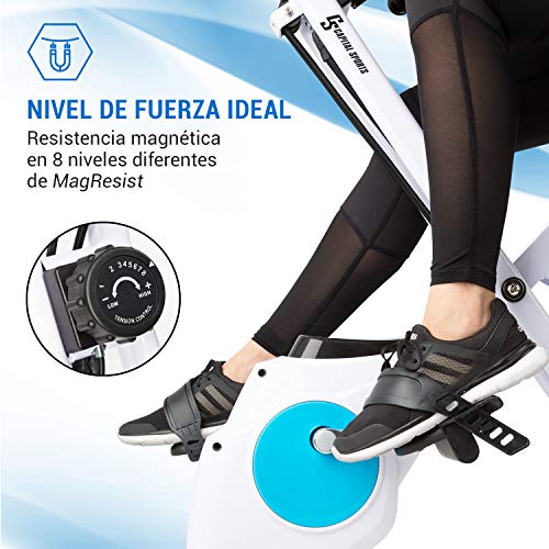 Klarfit Azura Plus Bici estática 3 en 1 - Bicicleta de Fitness, Entrenamiento de Cardio, Tracción por Correa, Pulsómetro, Resistencia magnética de 8 Niveles, Soporte para Tablet, Blanco