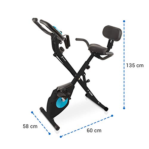 Klarfit Azura Plus Black Edition - Bicicleta Estática 3 en 1 - Bicleta de gimnasio, Ejercicio fitness, Transmisión por correa, Frecuencia Cardíaca, Resistencia magnética 8 etapas, Soporte, Negro