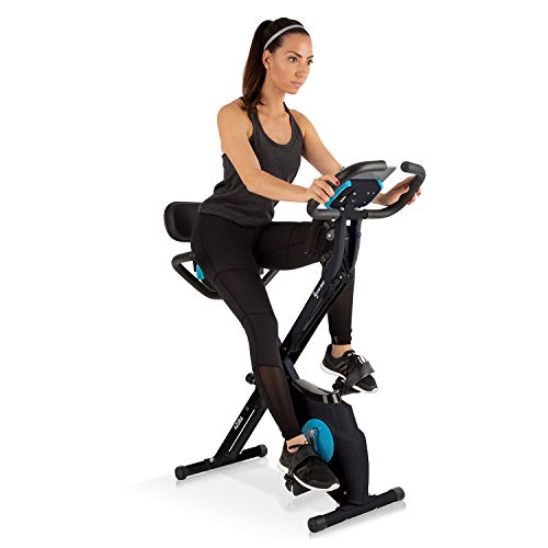 Klarfit Azura Plus Black Edition - Bicicleta Estática 3 en 1 - Bicleta de gimnasio, Ejercicio fitness, Transmisión por correa, Frecuencia Cardíaca, Resistencia magnética 8 etapas, Soporte, Negro