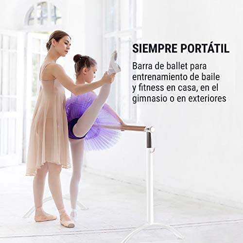 Klarfit Bar Lerina - Barra de Ballet móvil, Largo 110 cm, Altura Regulable 70-113 cm, Agarraderas de Bloqueo, Tubo de Acero con Recubrimiento en Polvo, Pies de Apoyo, Antideslizante, Blanco Klarfit Bar Lerina - Barra de Ballet móvil, Largo 110 cm, Altura Regulable 70-113 cm, Agarraderas de Bloqueo, Tubo de Acero con Recubrimiento en Polvo, Pies de Apoyo, Antideslizante, Blanco