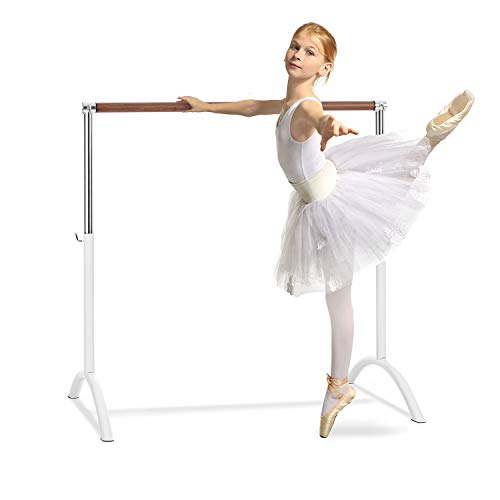 Klarfit Bar Lerina - Barra de Ballet móvil, Largo 110 cm, Altura Regulable 70-113 cm, Agarraderas de Bloqueo, Tubo de Acero con Recubrimiento en Polvo, Pies de Apoyo, Antideslizante, Blanco