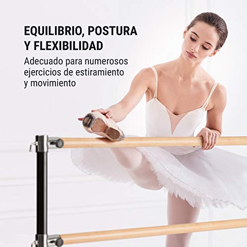 Klarfit Barre - Barra de Ballet Doble, 2 x 38 mm de diámetro, Recubrimiento de Goma Antideslizante, Altura Flexible, Material Acero con Aspecto de Madera, Soporte Curvado, 110 x 113 cm, Negro