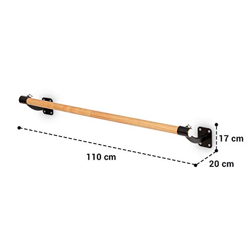 Klarfit Barre Mur - Barra de ballet, Montaje en pared, Largo 110 cm, Estructura de acero con revestimiento en polvo, Larguero de aspecto madera, Diámetro de 38 mm, 4 tornillos en cada lado, Negro