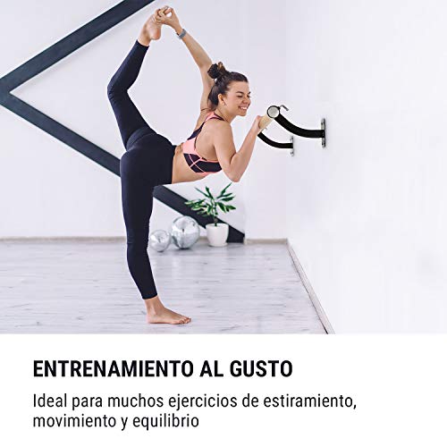 Klarfit Barre Mur - Barra de ballet, Montaje en pared, Largo 110 cm, Estructura de acero con revestimiento en polvo, Larguero de aspecto madera, Diámetro de 38 mm, 4 tornillos en cada lado, Negro Klarfit Barre Mur - Barra de ballet, Montaje en pared, Largo 110 cm, Estructura de acero con revestimiento en polvo, Larguero de aspecto madera, Diámetro de 38 mm, 4 tornillos en cada lado, Negro