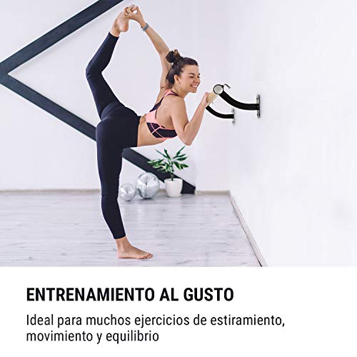 Klarfit Barre Mur - Barra de ballet, Montaje en pared, Largo 110 cm, Estructura de acero con revestimiento en polvo, Larguero de aspecto madera, Diámetro de 38 mm, 4 tornillos en cada lado, Negro