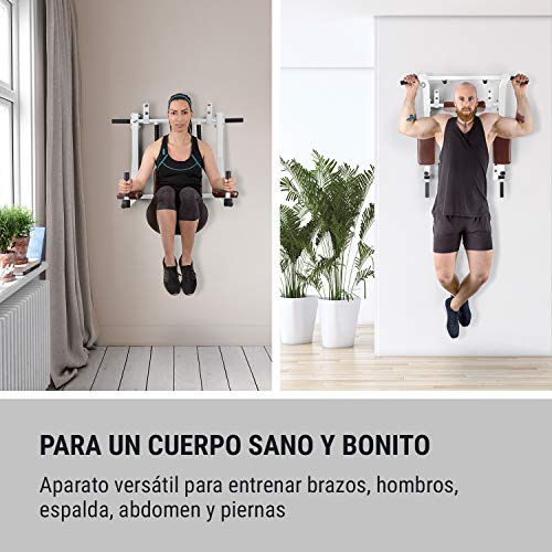 Klarfit Bouncer Barras para Entrenar - Barra, Paralelas, Multi Ejercicio, Dominadas de bíceps, Dorsal, y Fondos en paralelas, 200 kg, 8 agarres Distintos, Acero, Fijado a la Pared, Blanco Klarfit Bouncer Barras para Entrenar - Barra, Paralelas, Multi Ejercicio, Dominadas de bíceps, Dorsal, y Fondos en paralelas, 200 kg, 8 agarres Distintos, Acero, Fijado a la Pared, Blanco