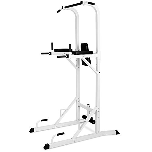 Klarfit FIT-KS04 Máquina Pull Ups - Multifunción, Flexiones, Dips, Abdominales, Sit ups, Carga Máx. 100 kg, Soportes Acolchados, Entrenamiento Torso, Construcción de Acero, Kit Montaje, Blanco