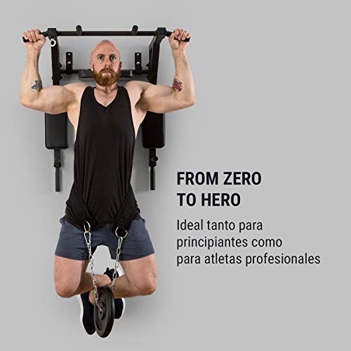 Klarfit Hangman MultiGym Máquina de dominadas y dips Entrenamiento múltiple: Brazos, Hombros, Espalda, Abdomen y piernas Revestimiento agarres de Goma Carga máx.: 200 kg Acero Q235 Negro