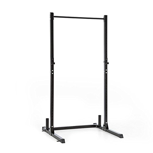 Klarfit HR 1100 Semijaula - Estación Fitness, Jaula de Pesas, Entrenamiento de Gimnasio, Barra de dominadas Fija, 2 Ganchos J Regulables, 32 Posiciones Altura, Capacidad hasta 150 kg, Negro