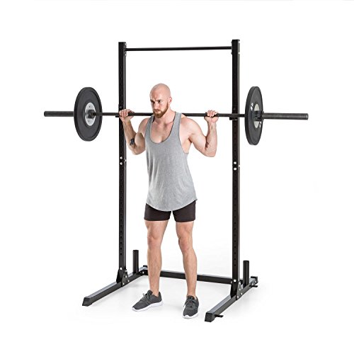 Klarfit HR 1100 Semijaula - Estación Fitness, Jaula de Pesas, Entrenamiento de Gimnasio, Barra de dominadas Fija, 2 Ganchos J Regulables, 32 Posiciones Altura, Capacidad hasta 150 kg, Negro