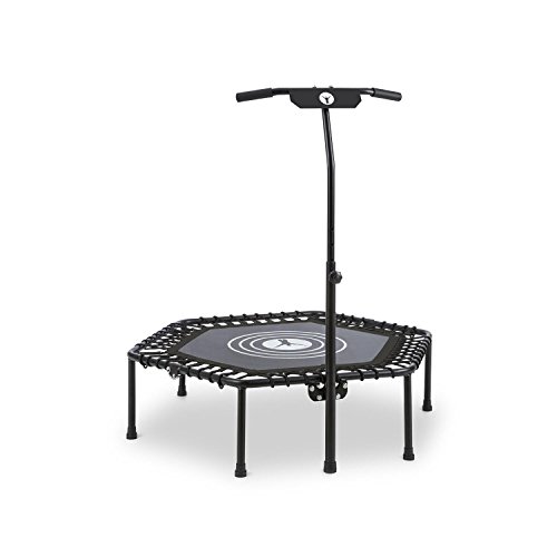 Klarfit Jumpanatic - Cama elástica de Entrenamiento, para Interiores y Exteriores, Superficie de Salto de 84 cm, Agarre a 6 Alturas Regulables: 109-134 cm, Resiste hasta 120 kg, Negro