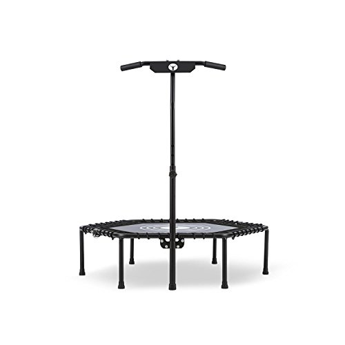 Klarfit Jumpanatic - Cama elástica de Entrenamiento, para Interiores y Exteriores, Superficie de Salto de 84 cm, Agarre a 6 Alturas Regulables: 109-134 cm, Resiste hasta 120 kg, Negro