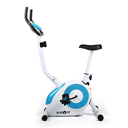 Klarfit Mobi-Fx-250 Bicicleta Fija Bicicleta Estática Bicicleta de Cardio Computadora de Entrenamiento Medidor de Pulso de Mano Integrado Máx. 100Kg de Peso Corporal Blanco-Azul