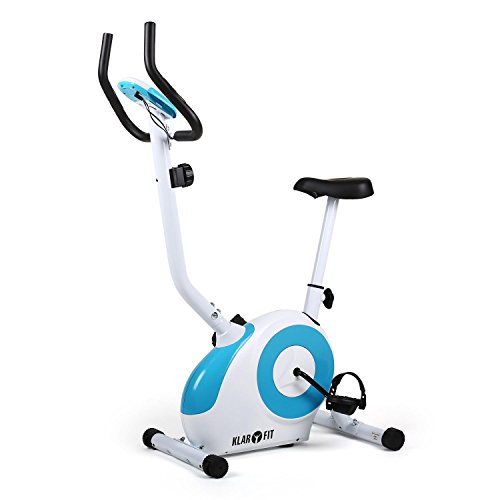 Klarfit Mobi-Fx-250 Bicicleta Fija Bicicleta Estática Bicicleta de Cardio Computadora de Entrenamiento Medidor de Pulso de Mano Integrado Máx. 100Kg de Peso Corporal Blanco-Azul