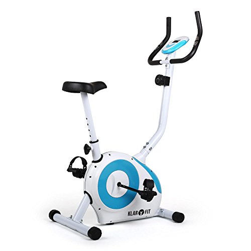 Klarfit Mobi-Fx-250 Bicicleta Fija Bicicleta Estática Bicicleta de Cardio Computadora de Entrenamiento Medidor de Pulso de Mano Integrado Máx. 100Kg de Peso Corporal Blanco-Azul