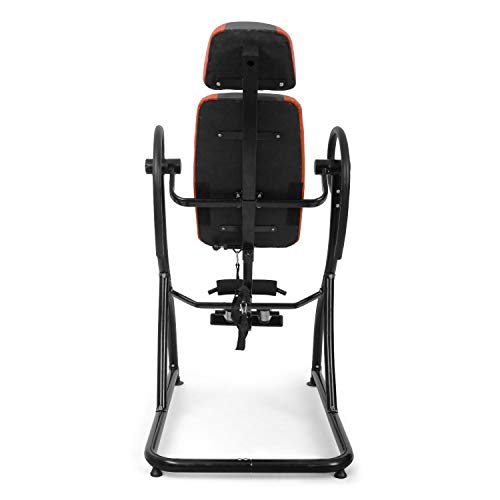 Klarfit Relax Zone Pro Tabla de inversión (150 kg de Peso máx, 20 Niveles Ajustables, Acero y Vinilo, Correas de Nailon, pies Antideslizantes, Montaje rápido) - Naranja Negro